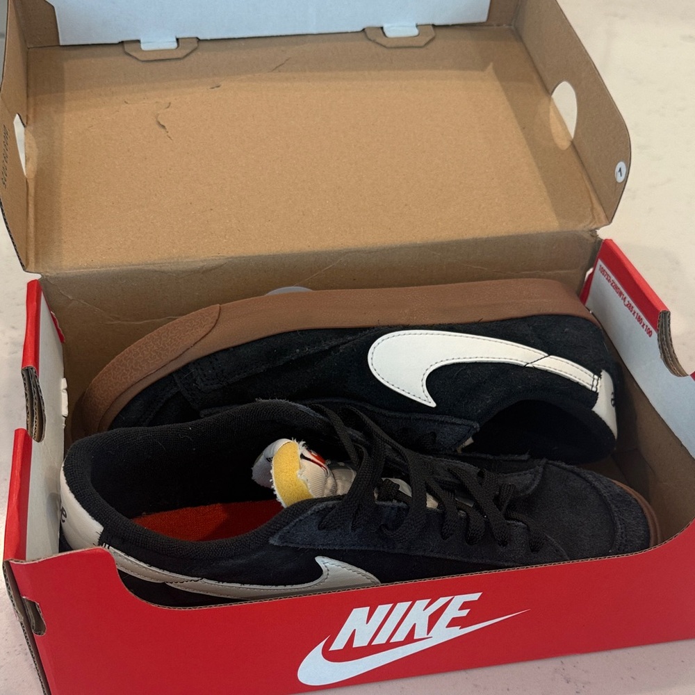 Nike Black and White Suede Sneakers with Brown Sole